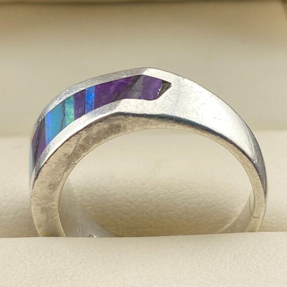 Native American Sugilite Turquoise Opal Inlay Ring Size 7.5 Unknown Artist Fish - Picture 5 of 16